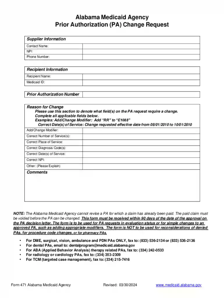 Prior Authorization (PA) Change Request Preview on Page 1