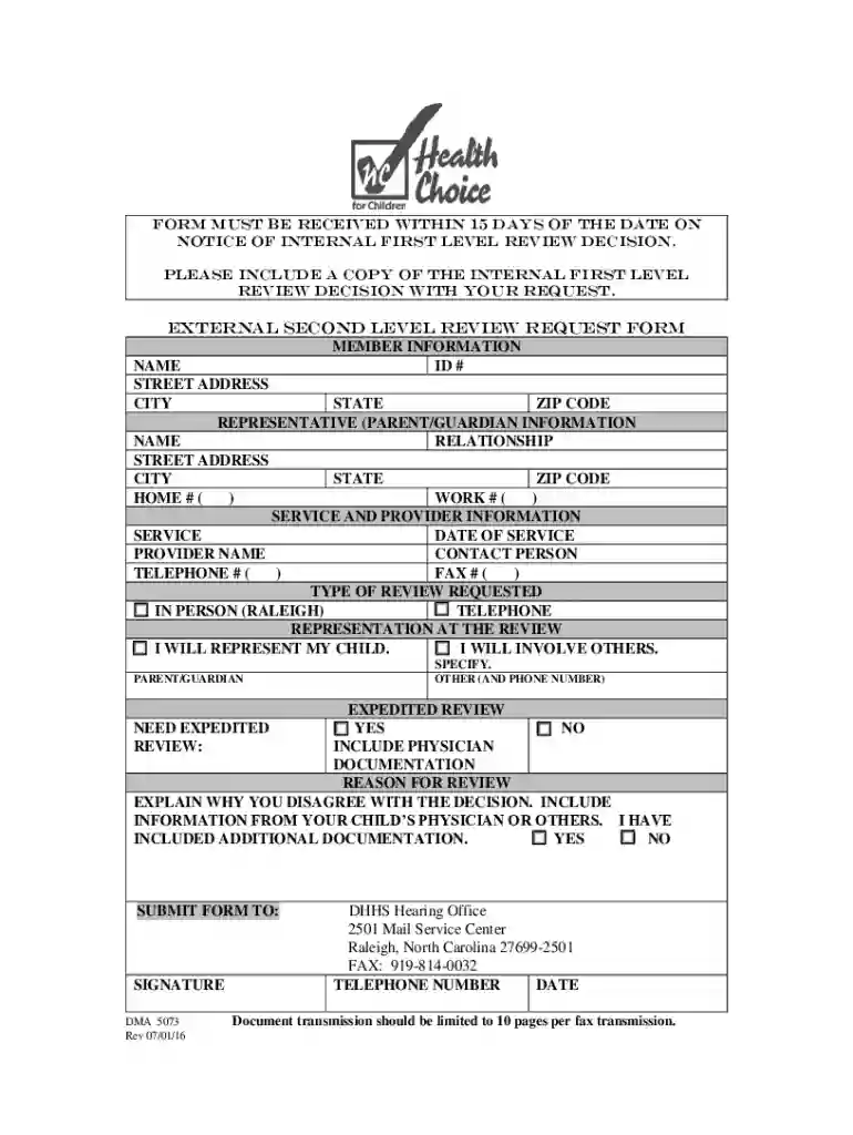 Health Choice Review Request Form Preview on Page 1