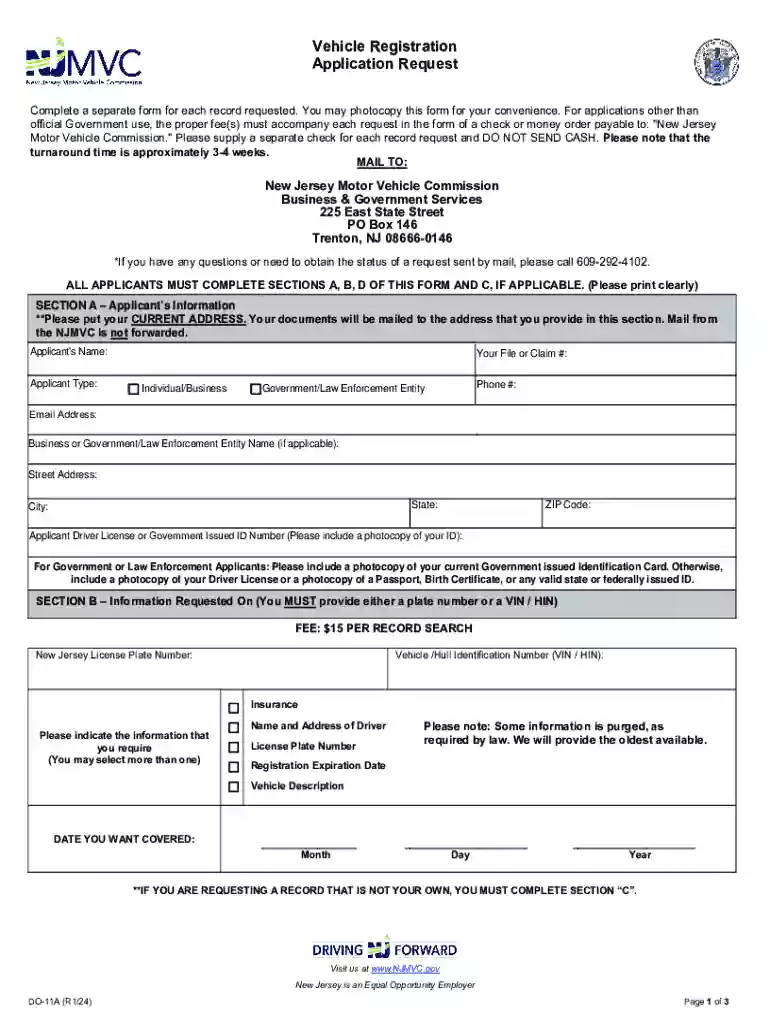 nj vehicle registration request Preview on Page 1