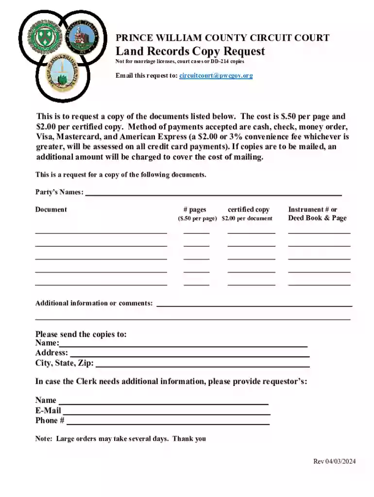 Land Records Copy Request Preview on Page 1
