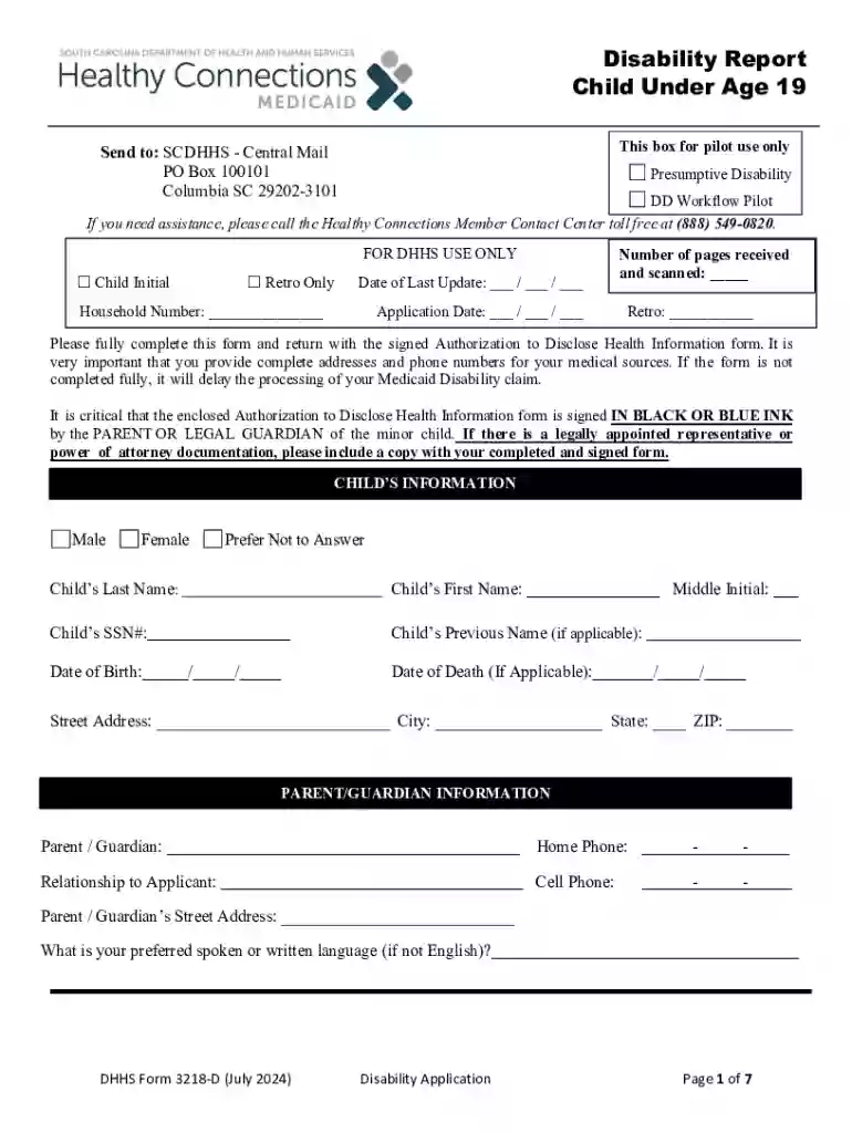 Dhhs Form 3218-d Preview on Page 1