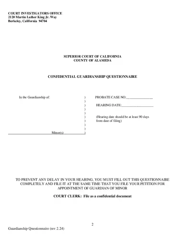 Guardianship Questionnaire Preview on Page 1
