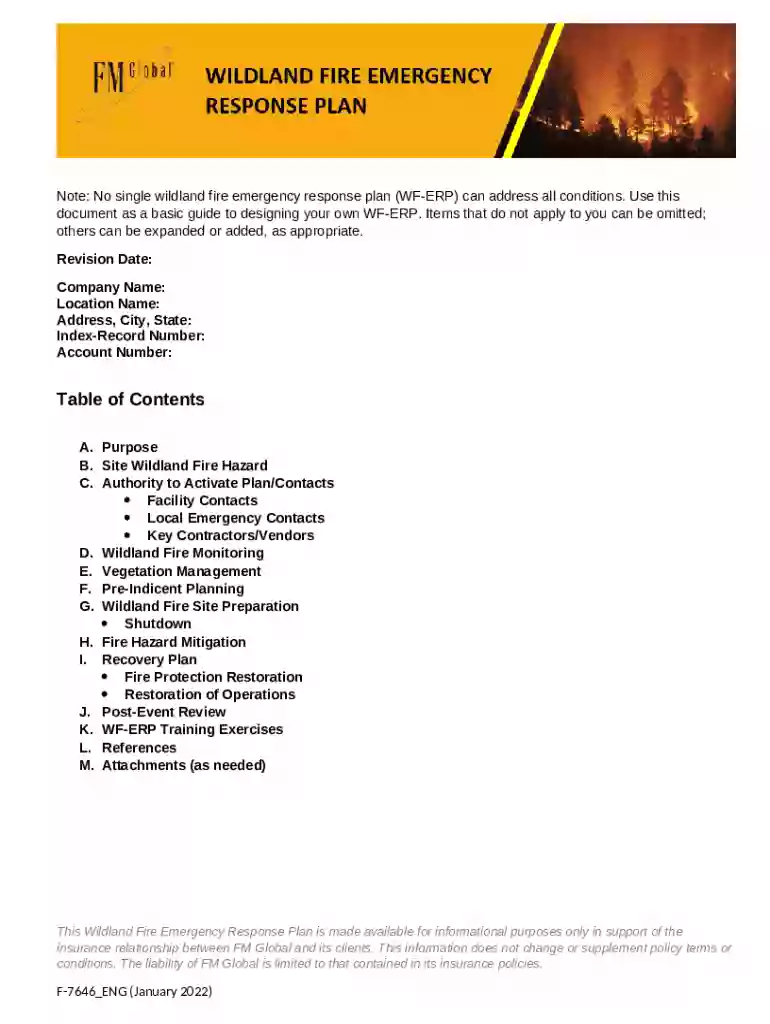 F7646 Wildland Fire Emergency Response Plan Template Preview on Page 1