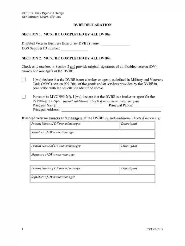 Dvbe Declaration Form Preview on Page 1