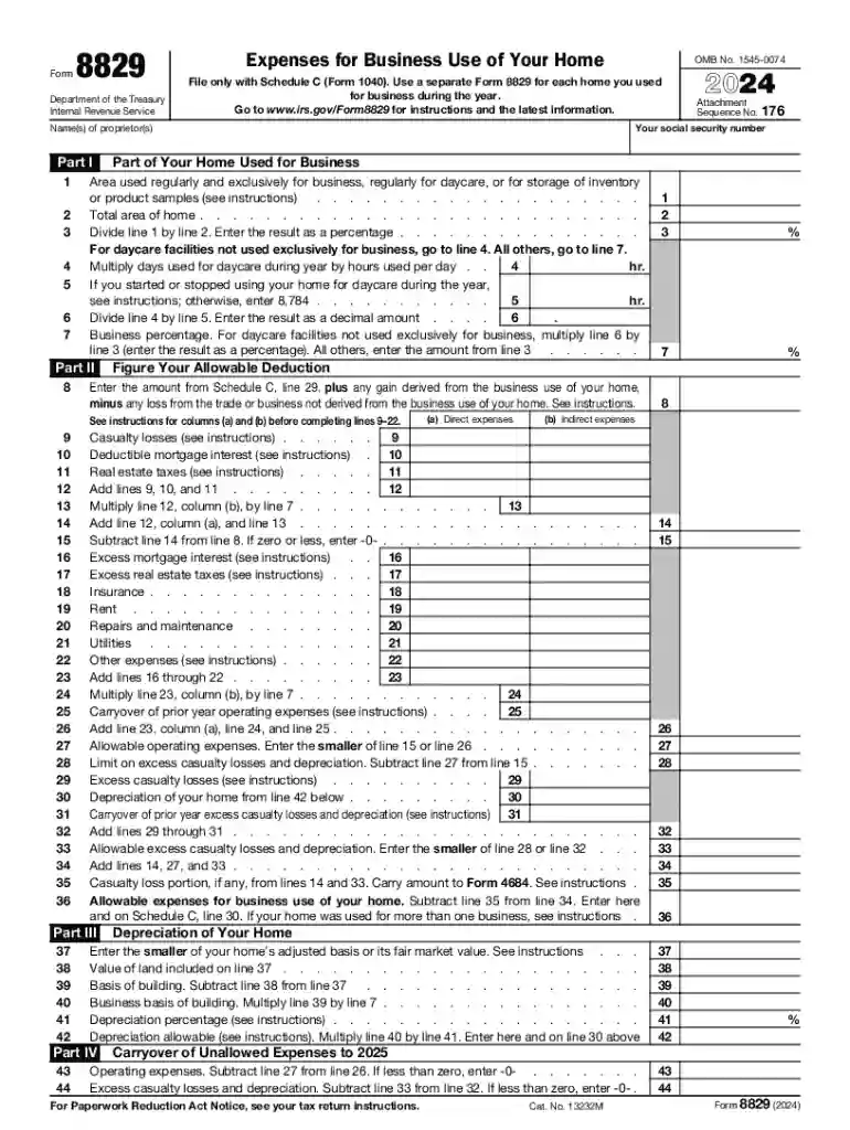 form 8829 Preview on Page 1