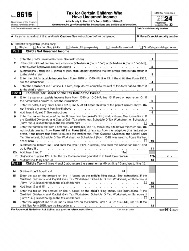 form 8615 form Preview on Page 1
