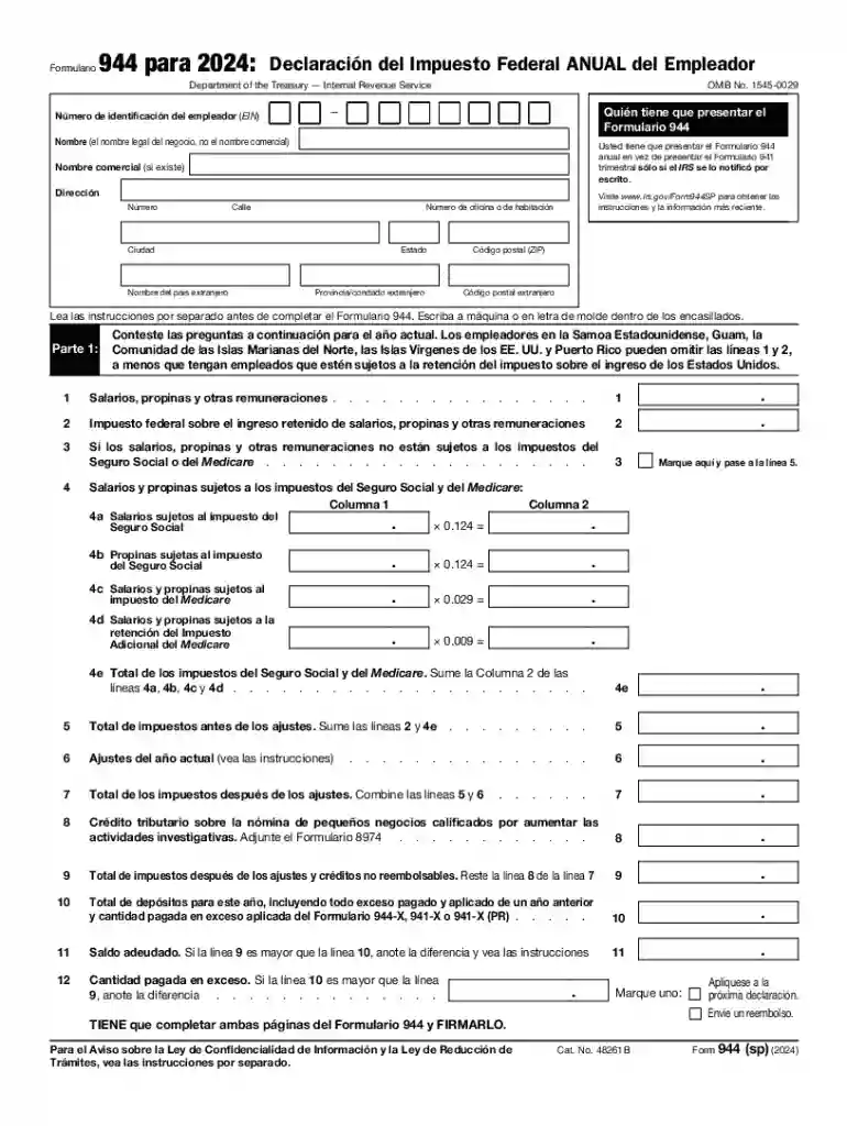 Form 944 for 2024: Employer's ANNUAL Federal Tax Return Preview on Page 1