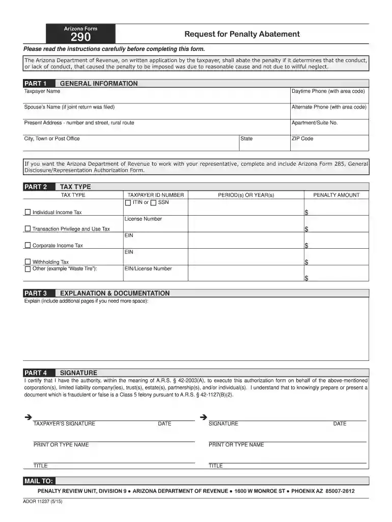 az form 290 Preview on Page 1