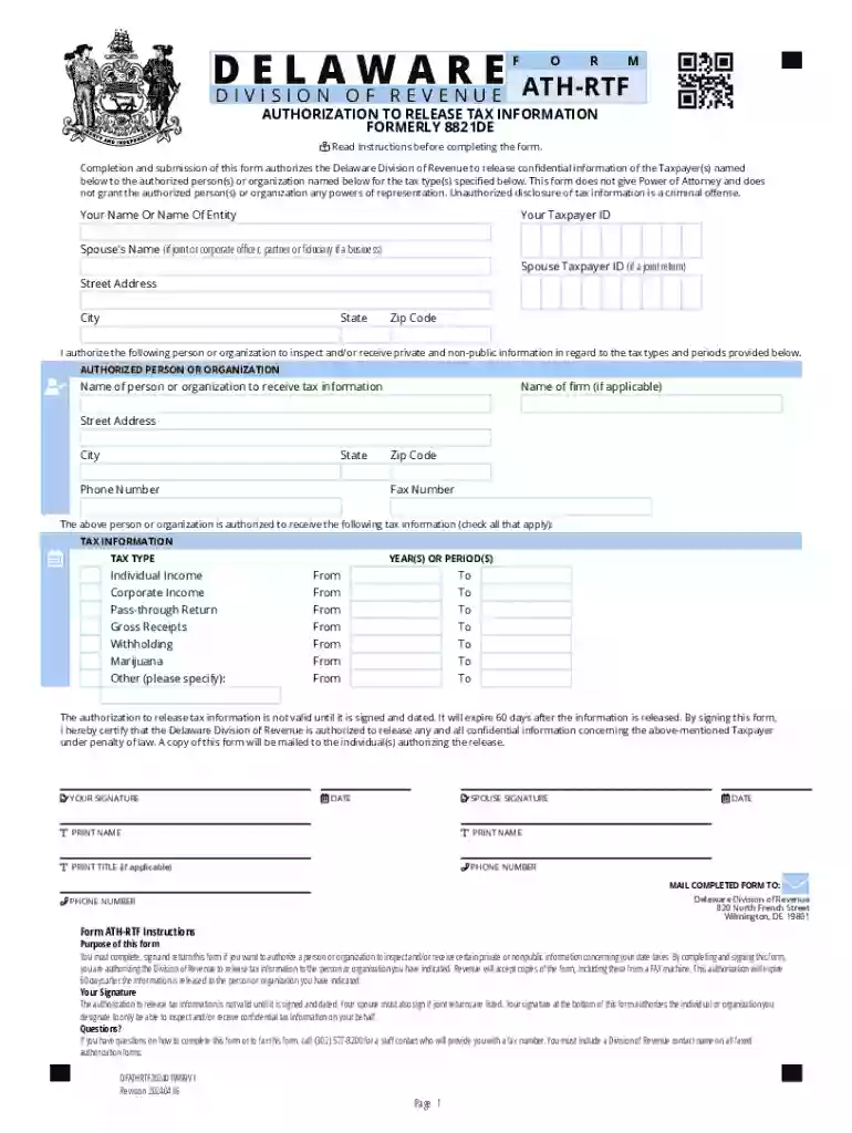 Delaware Tax Information Release Authorization Preview on Page 1
