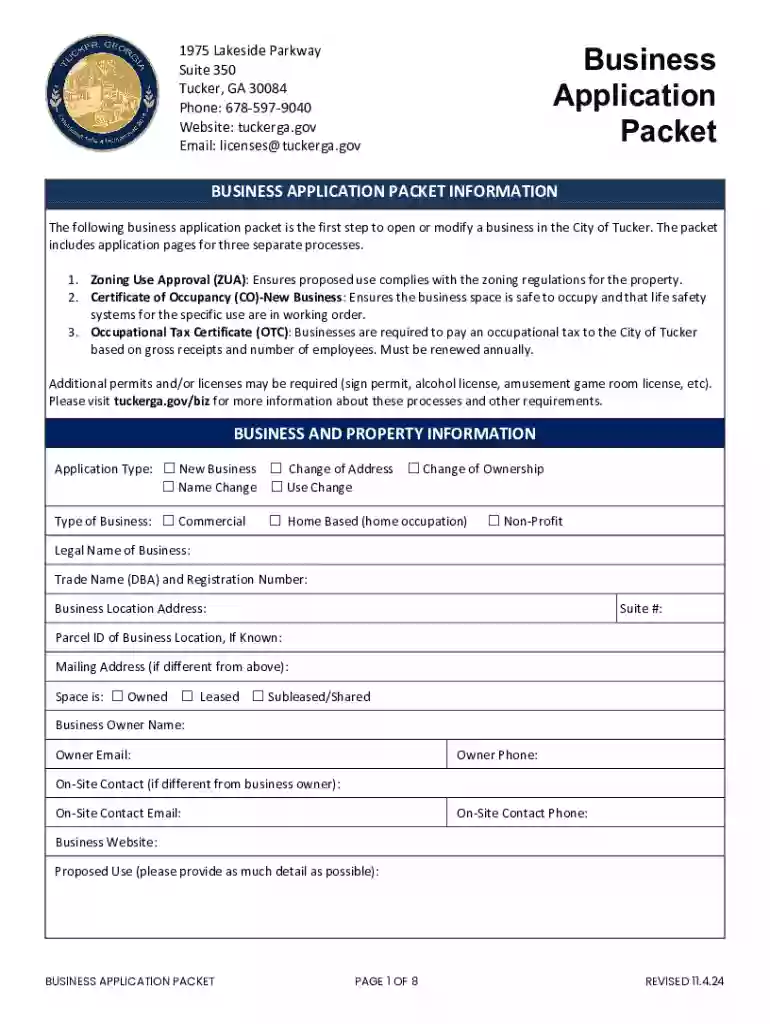 Occupational Tax Certificates and Alcohol Licenses - Tucker, GA Preview on Page 1
