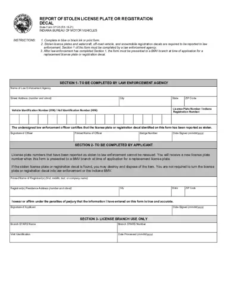 State Form 37135 - Fill Online, Printable, Fillable, Blank Preview on Page 1