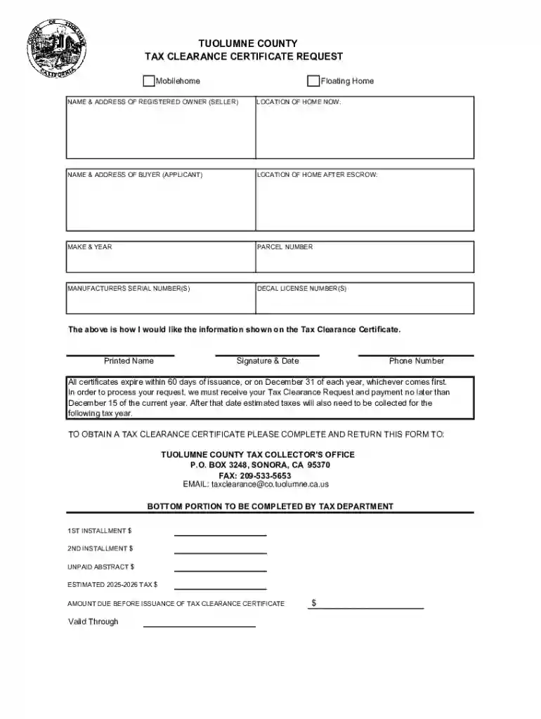 Tax Clearance Request Form Updated xls Preview on Page 1