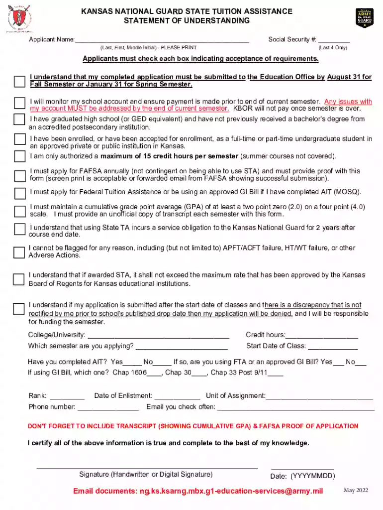 KANSAS NATIONAL GUARD STATE TUITION ASSISTANCE Preview on Page 1