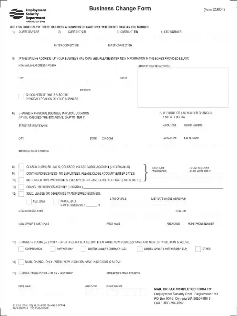 Business Change Form 5208c 1 - Fill Online, Printable Preview on Page 1