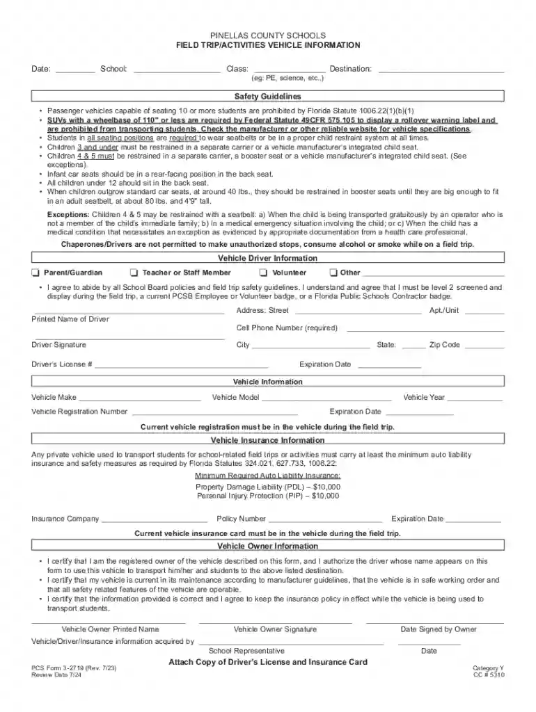 Field Trip Activities Vehicle Information Preview on Page 1