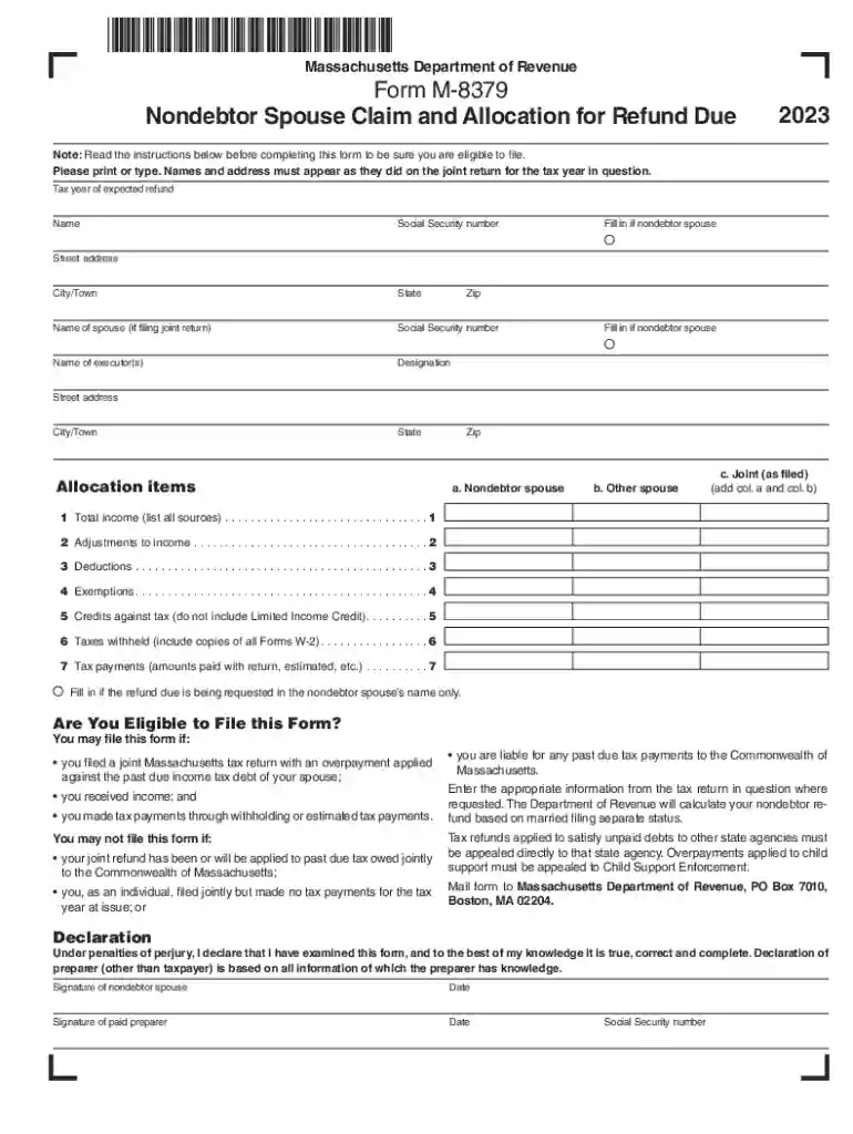 M-8379 nondebtor spouse claim : r massachusetts Preview on Page 1