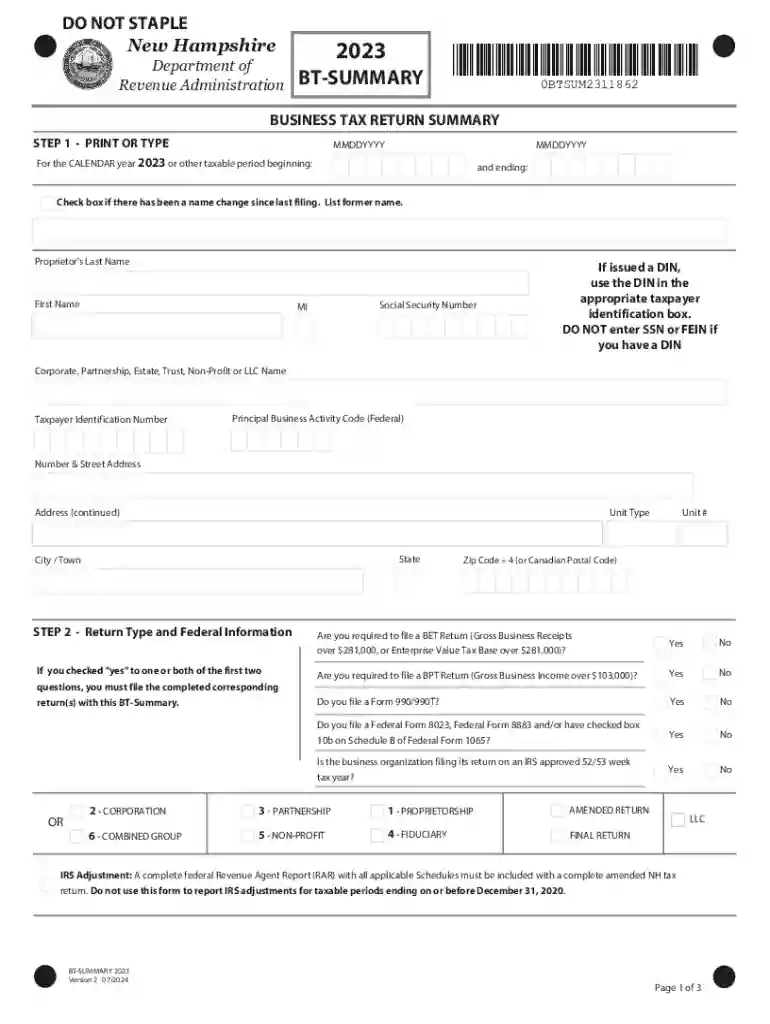 bt-summary 2023 - NH Department of Revenue Administration Preview on Page 1