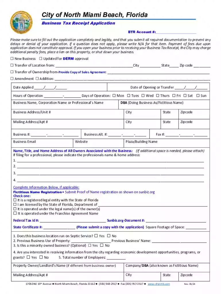 Business Tax ReceiptNorth Miami Beach, FL Preview on Page 1
