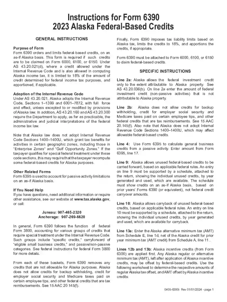 Instructions for Form 6390 Alaska Federal Based Credits Preview on Page 1