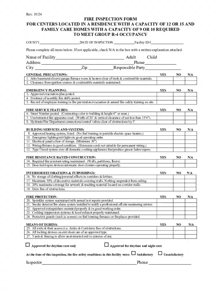 Adult Care Facilities Forms Preview on Page 1