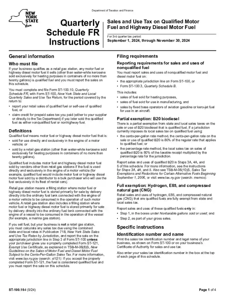 Instructions for Form ST-100 10 Quarterly Schedule FR Instructions - Sales and Use Tax on Quailifed Preview on Page 1