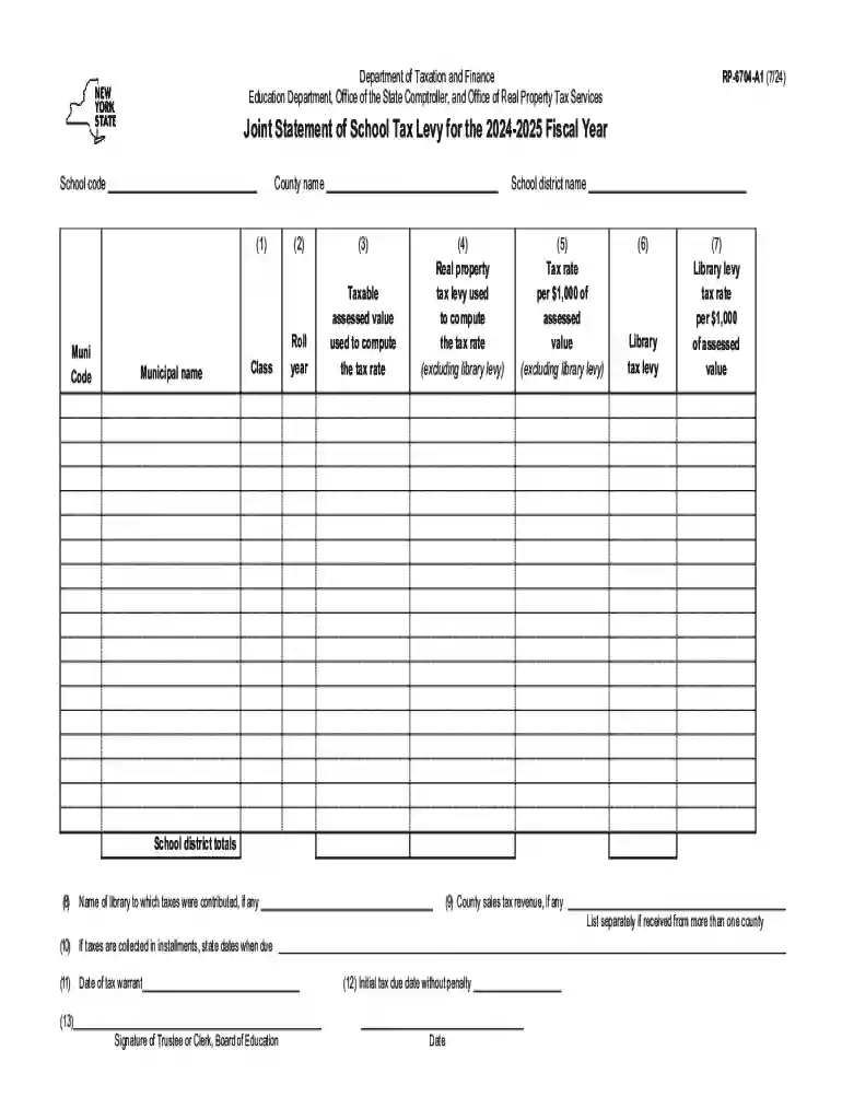 Form RP-6704-C1 Joint statement of school Tax Levy for the Preview on Page 1