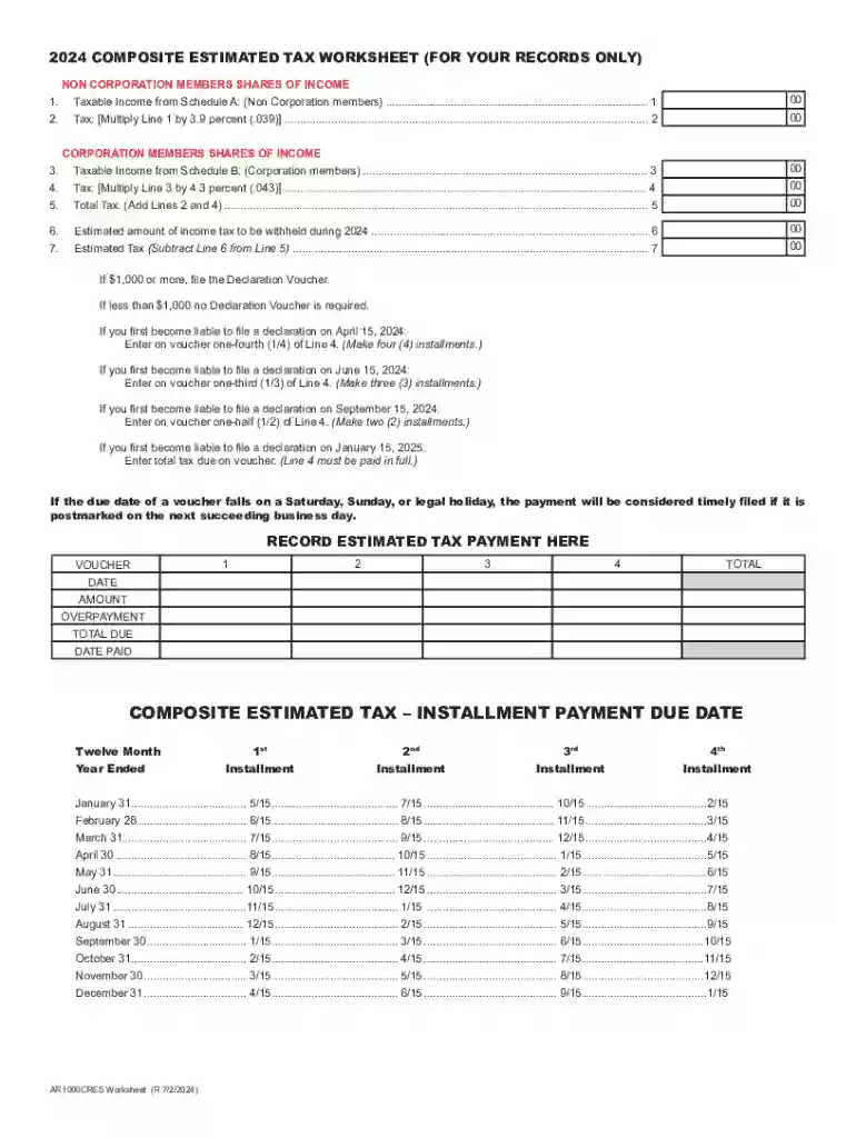 STATE OF ARKANSAS Composite Estimated Tax Preview on Page 1