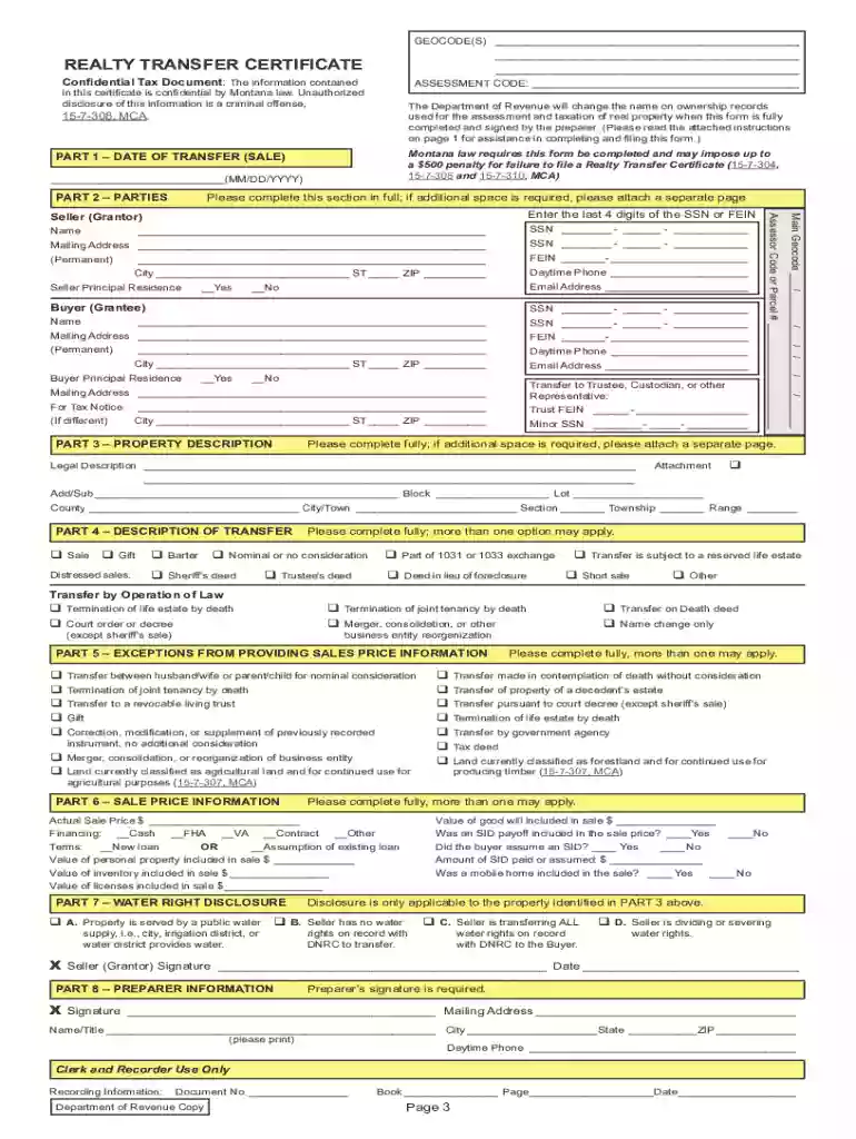 REALTY TRANSFER CERTIFICATE - Sanders County Preview on Page 1
