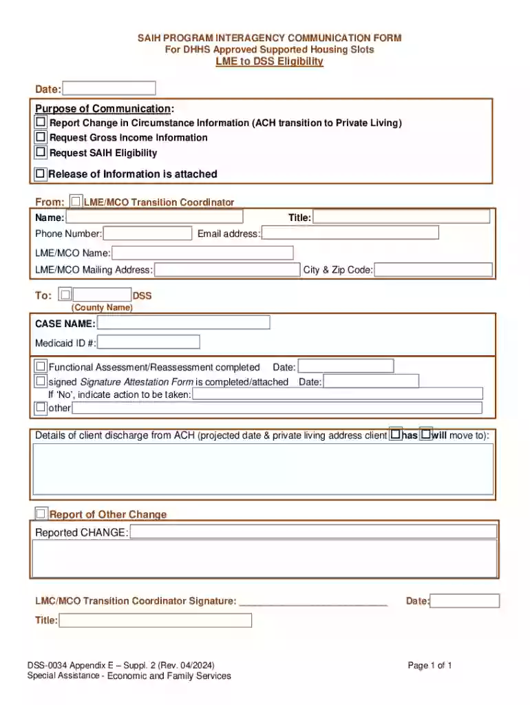Saih Program Interagency Communication Form Preview on Page 1