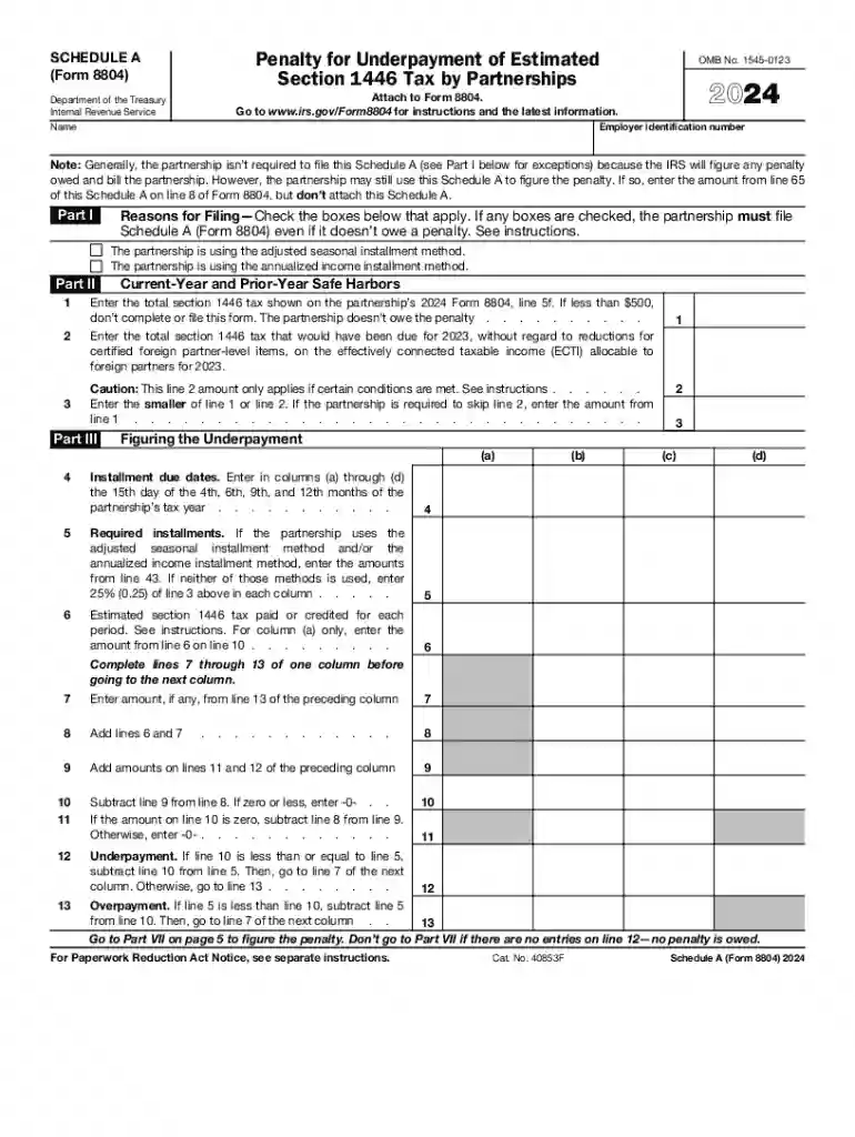 About Form 8804-W, Installment Payments of Section 1446 Preview on Page 1