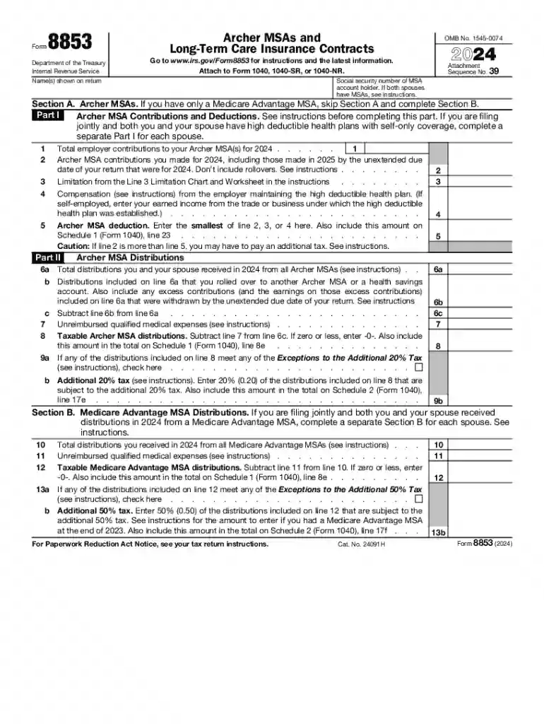 form 8853 Preview on Page 1
