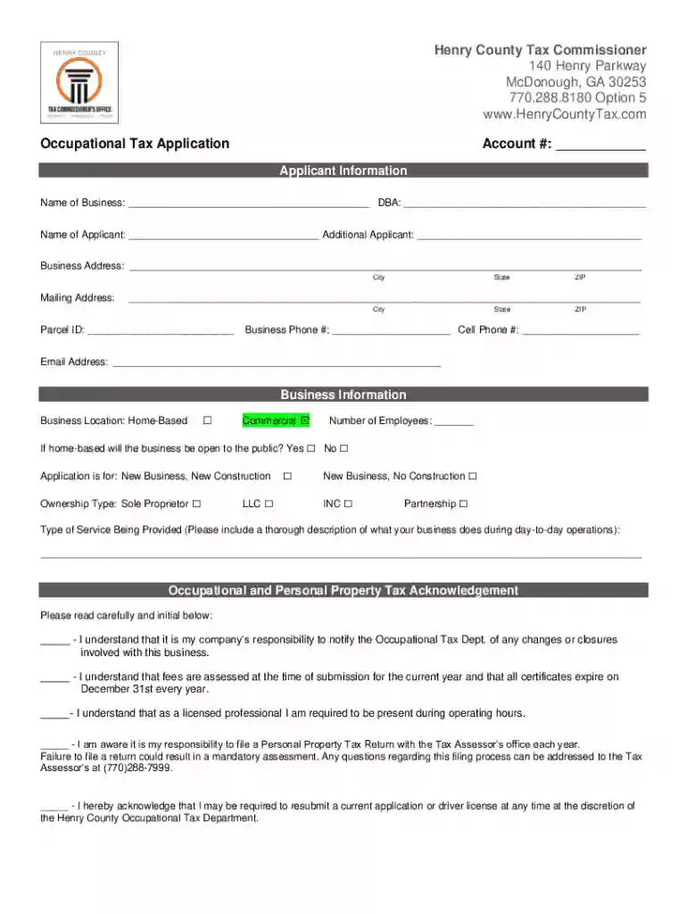 Occupational Tax Certificate Online Application Preview on Page 1