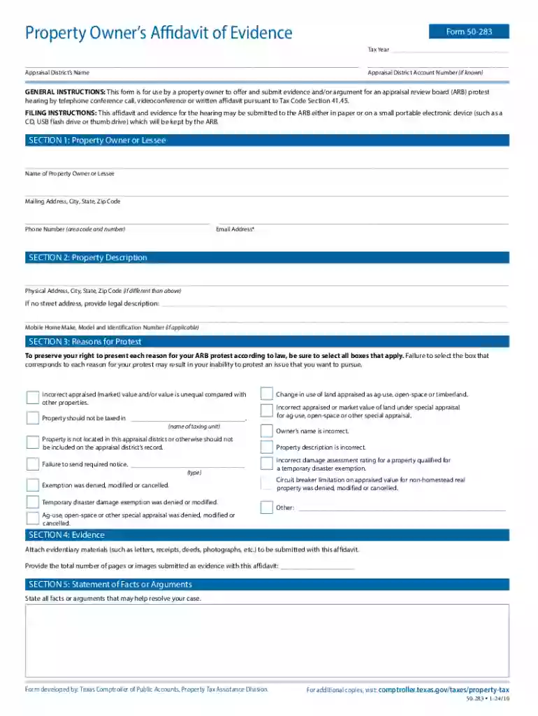 comptroller appraisal form Preview on Page 1