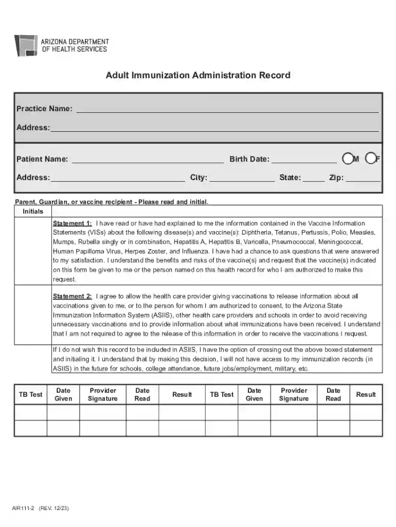 Immunization Forms Order Request Preview on Page 1