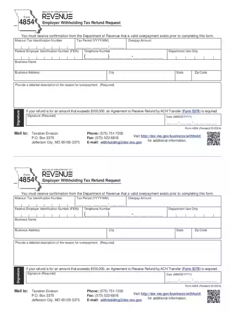 Employer Withholding Tax Refund Request Preview on Page 1