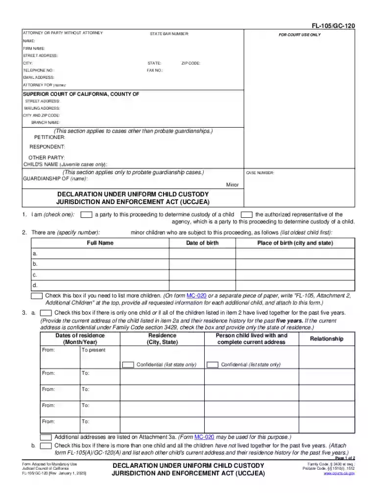 California Child Custody Declaration Form Preview on Page 1