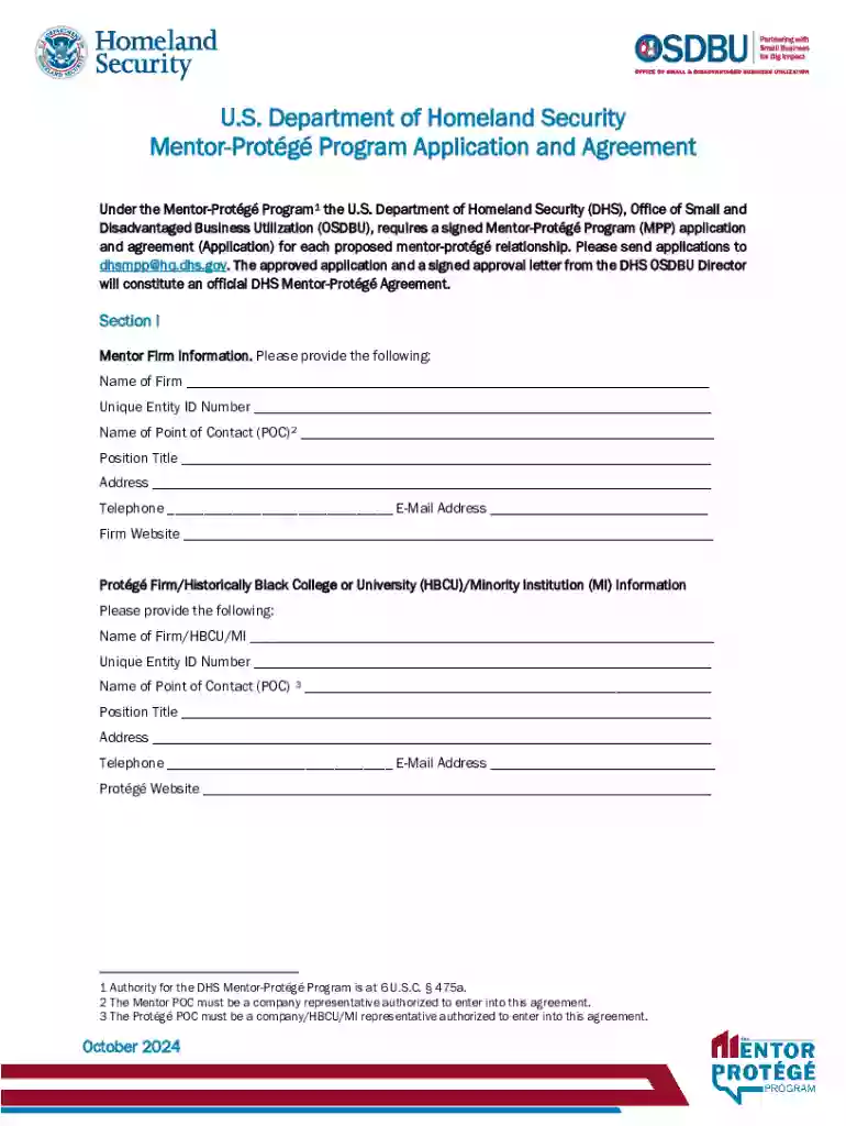 Mentor-prot g Program Application and Agreement Preview on Page 1