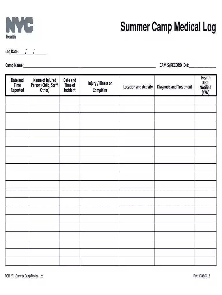 camp medical log Preview on Page 1