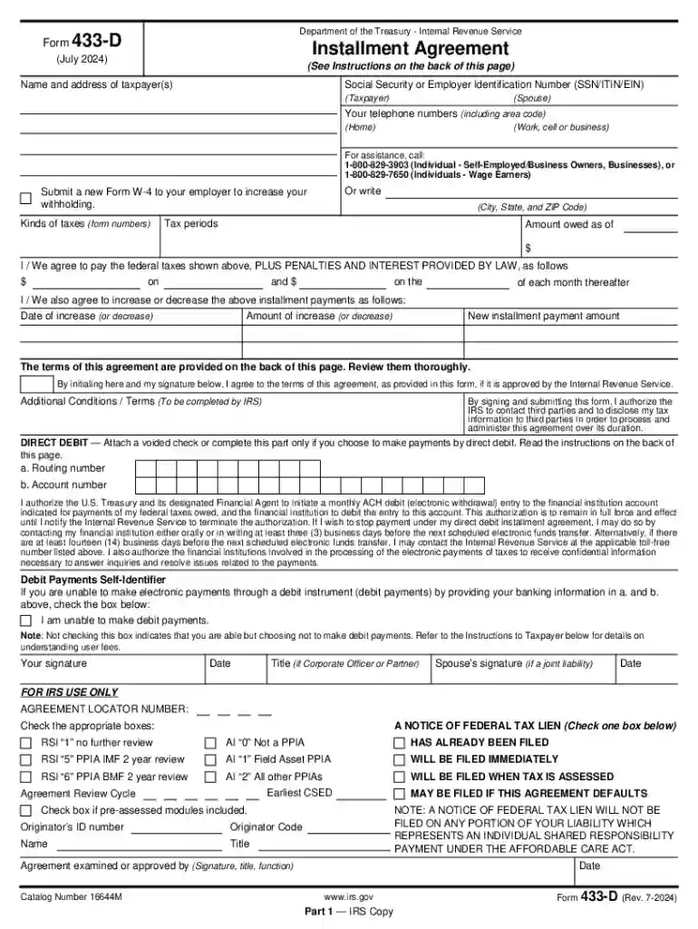 irs form 433 d Preview on Page 1