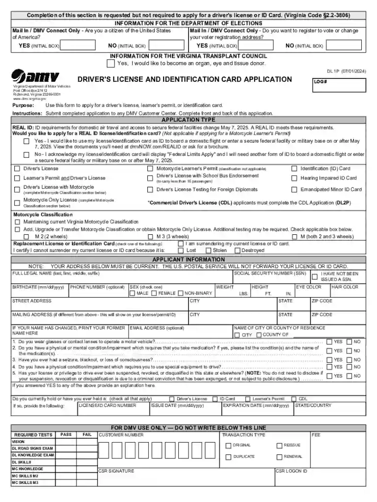 virginia real id application form Preview on Page 1