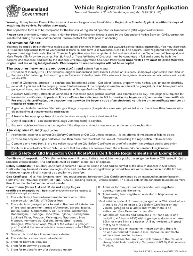 F3520 - Vehicle Registration Transfer Application Preview on Page 1