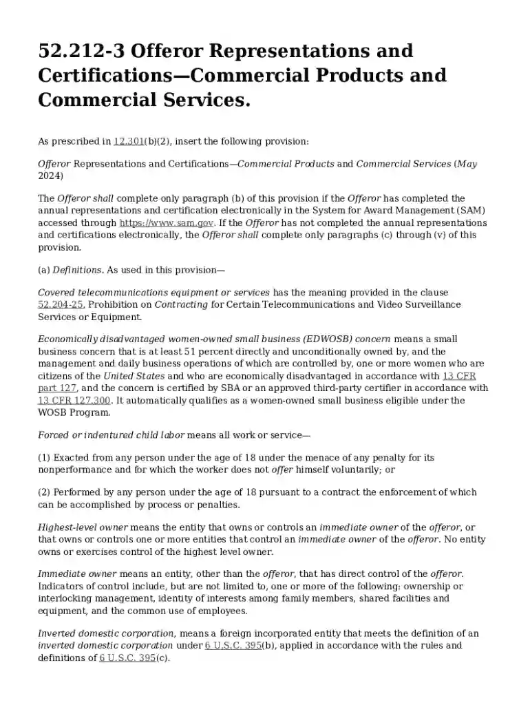 212-3 Offeror Representations and Preview on Page 1