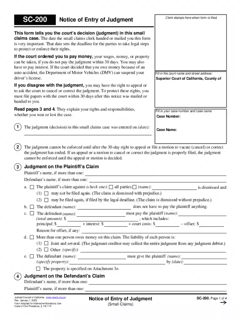 California Notice of Entry of Judgment Preview on Page 1