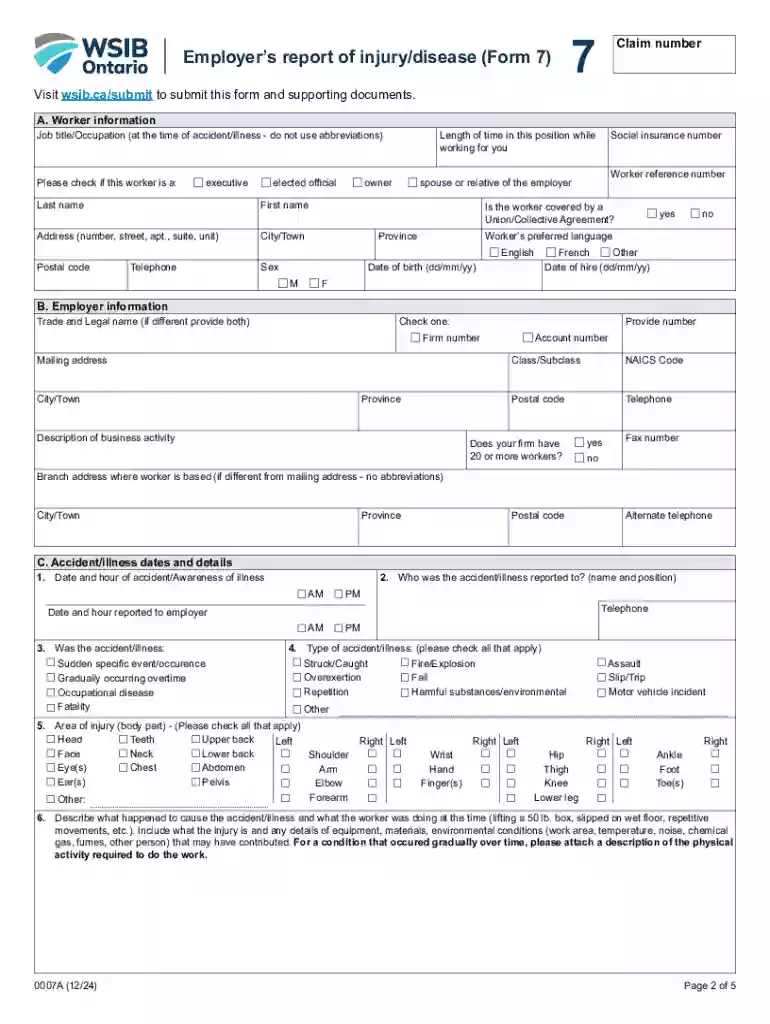 Free Employer's Report of Injury Disease Form 7 Guide Preview on Page 1