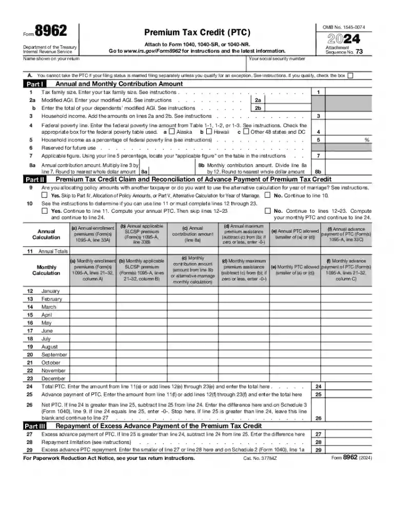 form 8962 Preview on Page 1