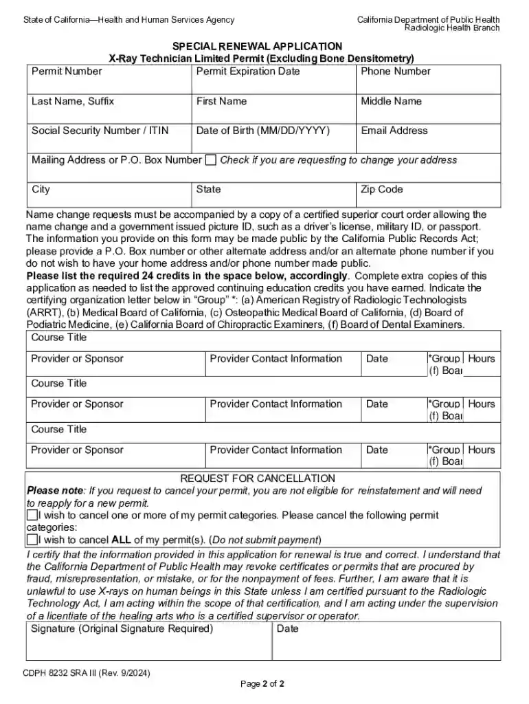 Special Renewal Application PDF Form Preview on Page 1