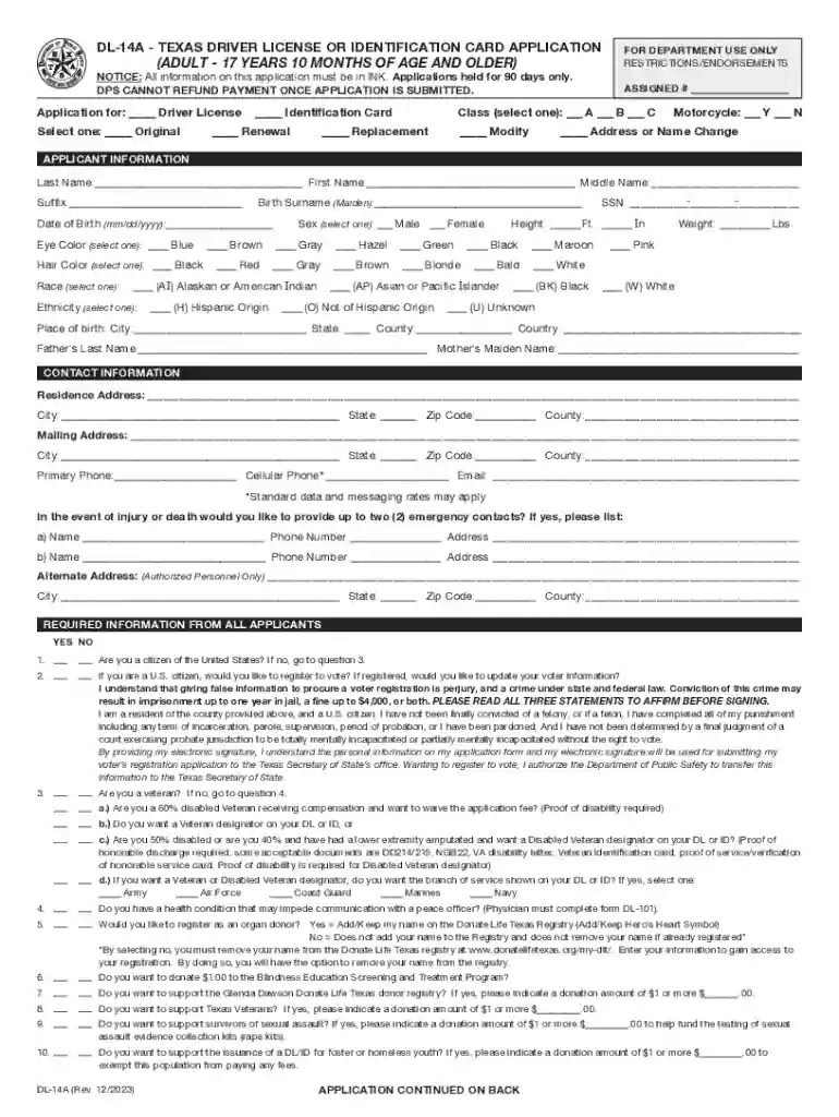 texas drivers license application Preview on Page 1