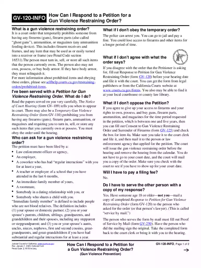 California Gun Violence Restraining Order Response Preview on Page 1