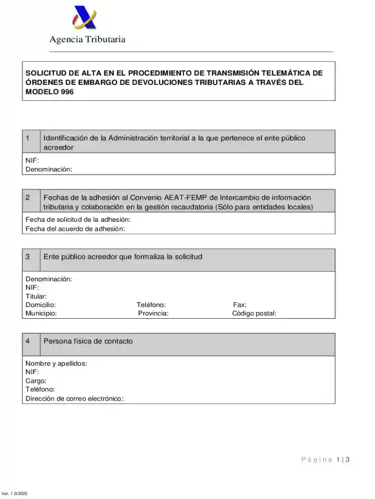 Solicitud De Alta En El Procedimiento De Transmisi n Telem tica De rdenes De Embargo Preview on Page 1
