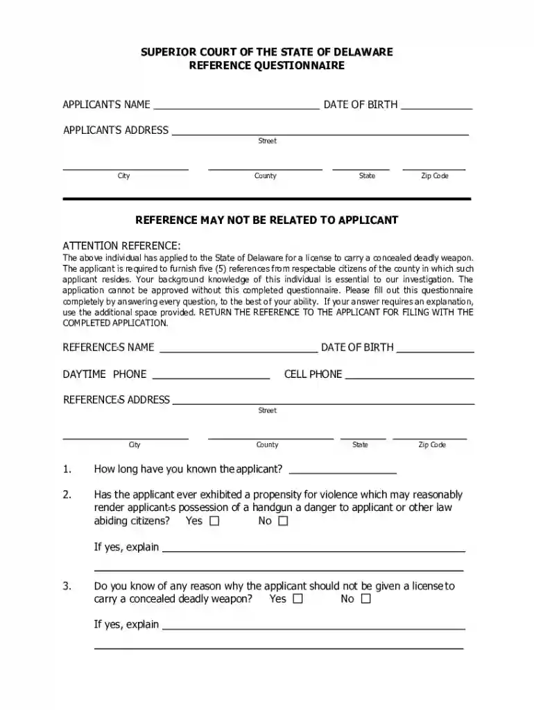 delaware reference questionnaire Preview on Page 1